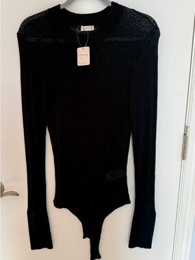 Free People Sunday Best Bodysuit— Black Long Sleeve Knit NWT